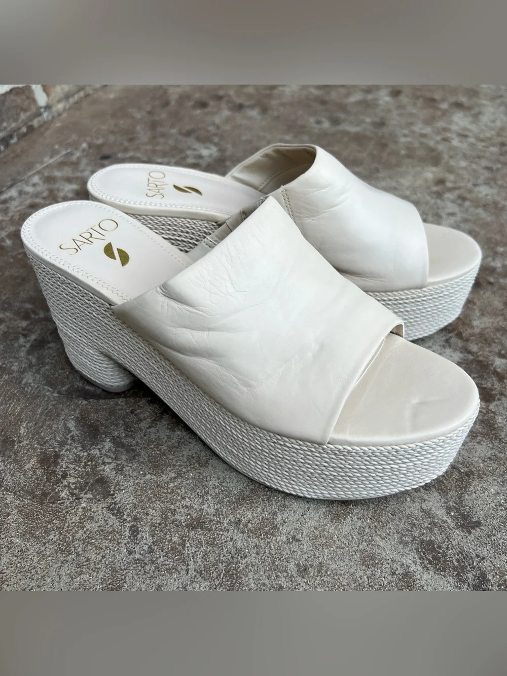 NEW Franco Sarto Womens Coco Platform Sandals Creamy Beige Sz 8.5